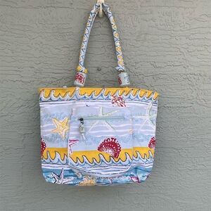 Starfish & Seashell Beach Tote Bag Multicolor Zipper Casual Summer
